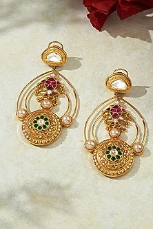 Gold Finish Hydro Emerald & Rubies Dangler Earrings