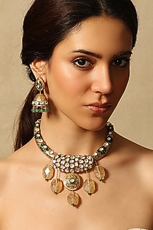 Gold Finish Multi-Colored Stone Necklace Set