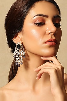Gold Finish Blue Stone Dangler Earrings