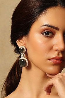 Gold Finish Black Stone Dangler Earrings