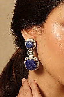Gold Finish Blue Stone Dangler Earrings