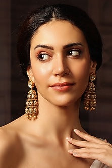 Gold Finish Motif Dangler Earrings