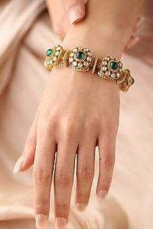 Gold Finish Green Stone Bracelet