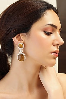 Gold Finish Bronze Stone Dangler Earrings