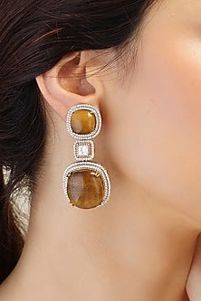 Gold Finish Bronze Stone Dangler Earrings