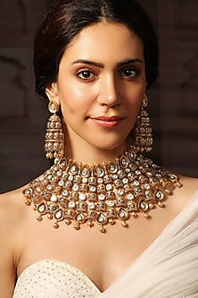 Gold Finish Pearl Necklace Set