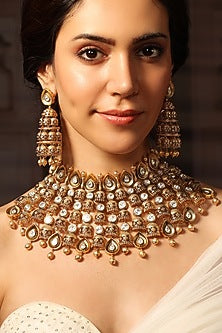 Gold Finish Pearl Necklace Set