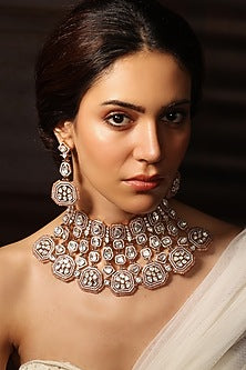 Gold Finish Pink Stone Necklace Set