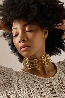 Gold Finish Zyra Floral Choker Necklace
