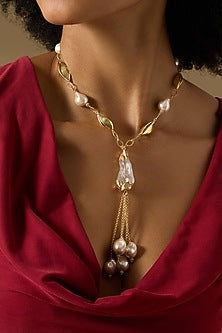 Gold Finish Baroque Pearl Sirena Necklace