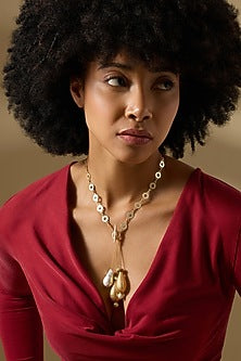 Gold Finish Layered Baroque Pearl Calypso Necklace