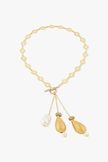Gold Finish Layered Baroque Pearl Calypso Necklace
