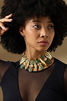 Gold Finish Amethyst & Green Stone Virenys Necklace