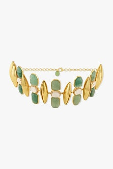 Gold Finish Amethyst & Green Stone Virenys Necklace