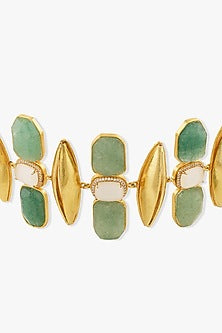 Gold Finish Amethyst & Green Stone Virenys Necklace