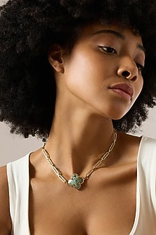 Gold Finish Green Agate Stone Norelia Necklace