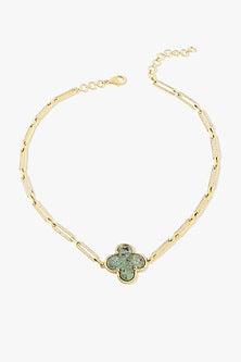 Gold Finish Green Agate Stone Norelia Necklace