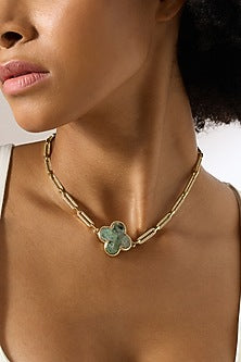 Gold Finish Green Agate Stone Norelia Necklace