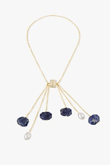 Gold Finish Blue Agate Stone Avenari Necklace