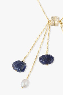 Gold Finish Blue Agate Stone Avenari Necklace