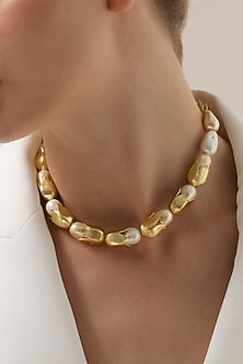 Gold Finish Baroque Pearl Azarelle Necklace