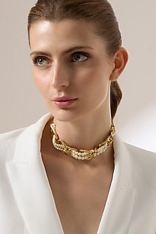 Gold Finish Pearl Thalona Choker Necklace