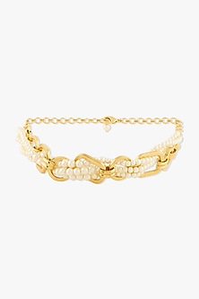 Gold Finish Pearl Thalona Choker Necklace