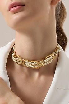 Gold Finish Pearl Thalona Choker Necklace