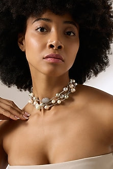 Gold Finish Multi-Colored Baroque Pearl Theryssa Choker Necklace
