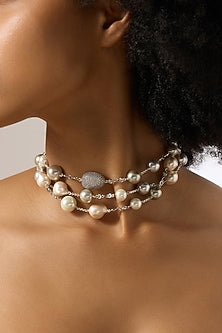 Gold Finish Multi-Colored Baroque Pearl Theryssa Choker Necklace