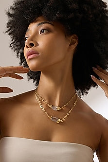 Gold Finish Gold Quartz Stones Avenza Necklace