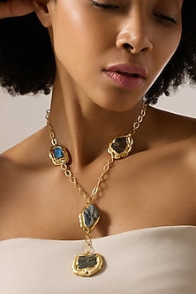 Gold Finish Multi-Colored Quartz Stones Amirel Necklace