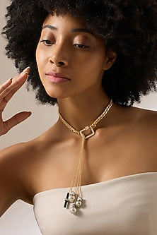 Gold Finish Black Onyx & Shell Pearl Kalythe Necklace