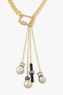 Gold Finish Black Onyx & Shell Pearl Kalythe Necklace