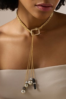 Gold Finish Black Onyx & Shell Pearl Kalythe Necklace