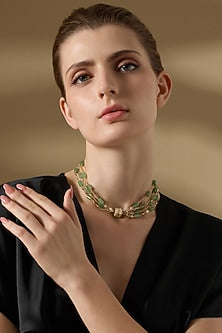 Gold Finish Green Beaded Junara Necklace