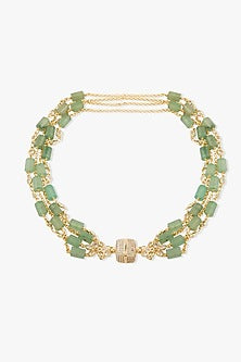Gold Finish Green Beaded Junara Necklace