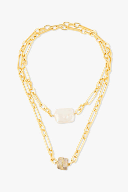 Gold Finish Baroque Pearl Uzara Necklace