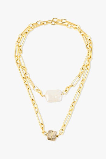 Gold Finish Baroque Pearl Uzara Necklace