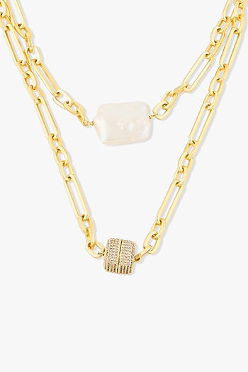 Gold Finish Baroque Pearl Uzara Necklace