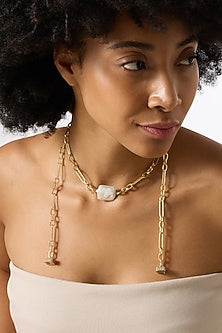 Gold Finish Baroque Pearl Uzara Necklace