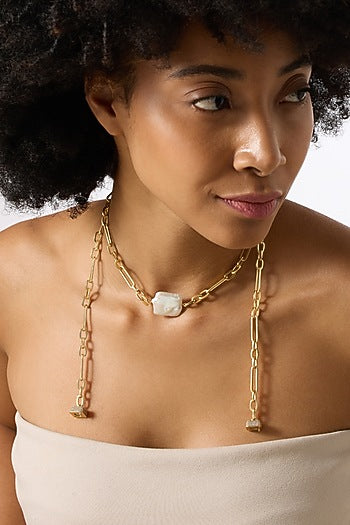 Gold Finish Baroque Pearl Uzara Necklace