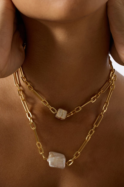 Gold Finish Baroque Pearl Uzara Necklace