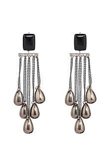 Black Rhodium Finish Black Onyx Drop Earrings