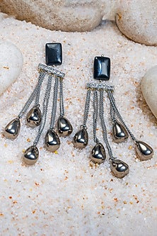 Black Rhodium Finish Black Onyx Drop Earrings
