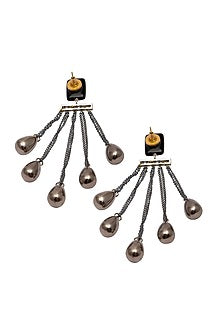 Black Rhodium Finish Black Onyx Drop Earrings