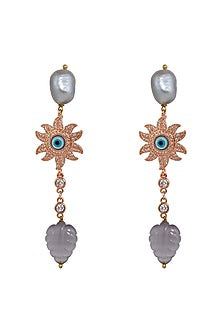 Rose Gold Finish Pearls & Jade Drop Earrings