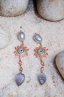 Rose Gold Finish Pearls & Jade Drop Earrings