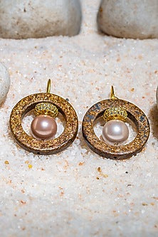 Gold Finish Pearls & Zirconia Drop Earrings