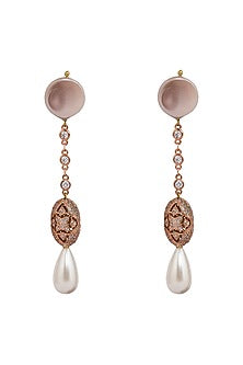 Gold Finish Shells & Pearls Drop Earrings